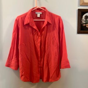 Women’s Long Sleeved Button Down Shirt, Salmon Colored, Dress Barn, Size XL